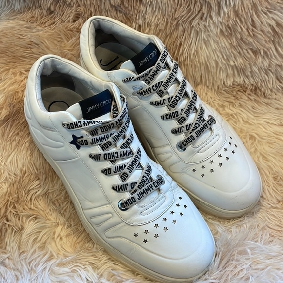 JIMMY CHOO | Leather Hawaii Sneakers | Lowtop White  | Size 42.5 | Women’s 11.5 - Picture 2 of 8